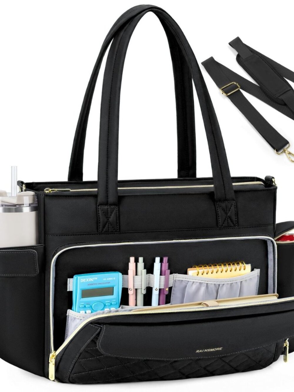 Teacher Bag for Women, 15.6" Laptop Work Tote, 40oz Cup Holder